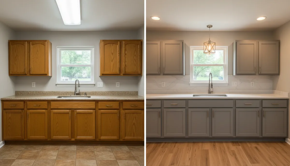 Before and after comparison of a remodeled kitchen in Elgin Illinois Before and after comparison of a remodeled kitchen in Elgin Illinois