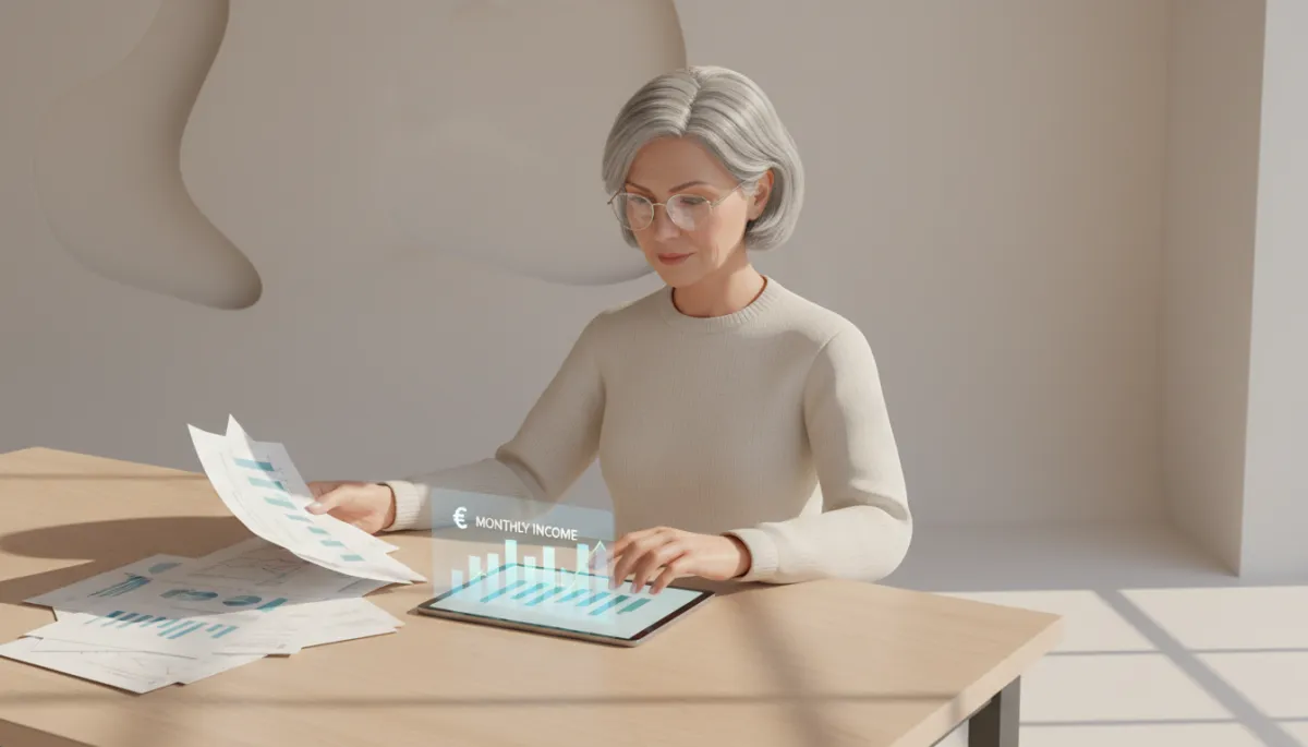Retiree reviewing steady annuity income statements at a kitchen table