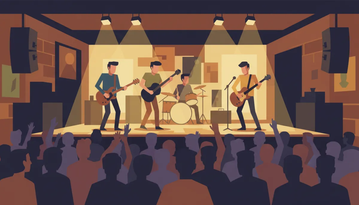 Local band performing on a small East Austin club stage with close crowd Local band performing on a small East Austin club stage with close crowd