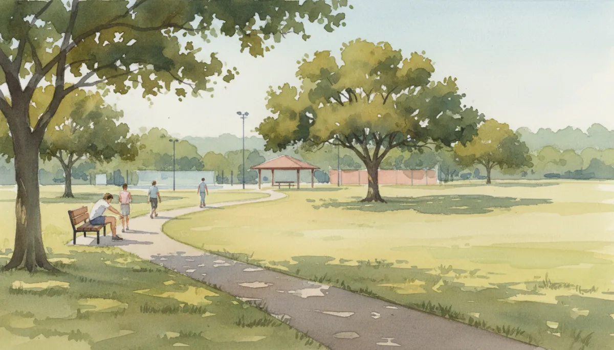 People walking and relaxing in Anderson Mill District Park People walking and relaxing in Anderson Mill District Park