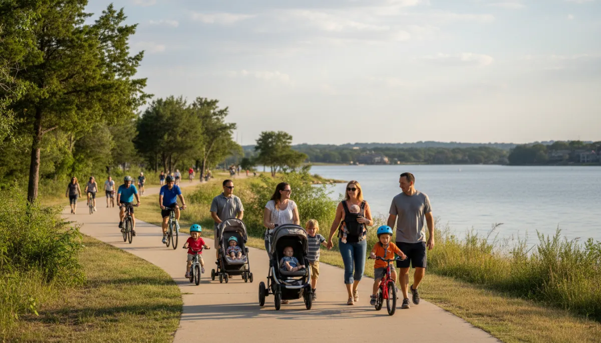 Families enjoying a lakeside trail and park in Cedar Park Families enjoying a lakeside trail and park in Cedar Park