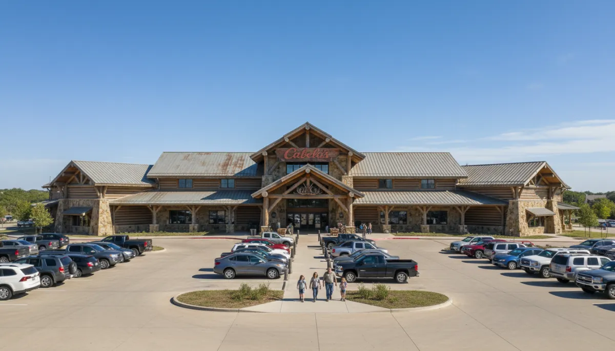 Cabela’s Buda Texas store exterior with visitors arriving