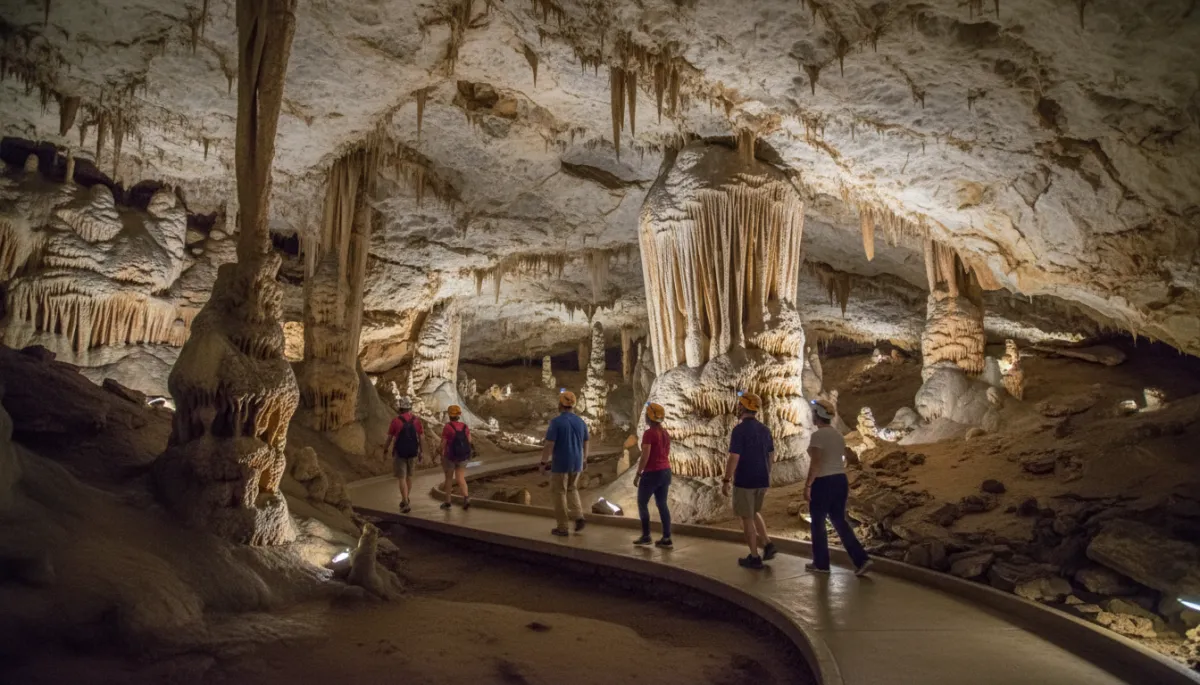 Guided tour walking through Inner Space Cavern in Georgetown Texas
