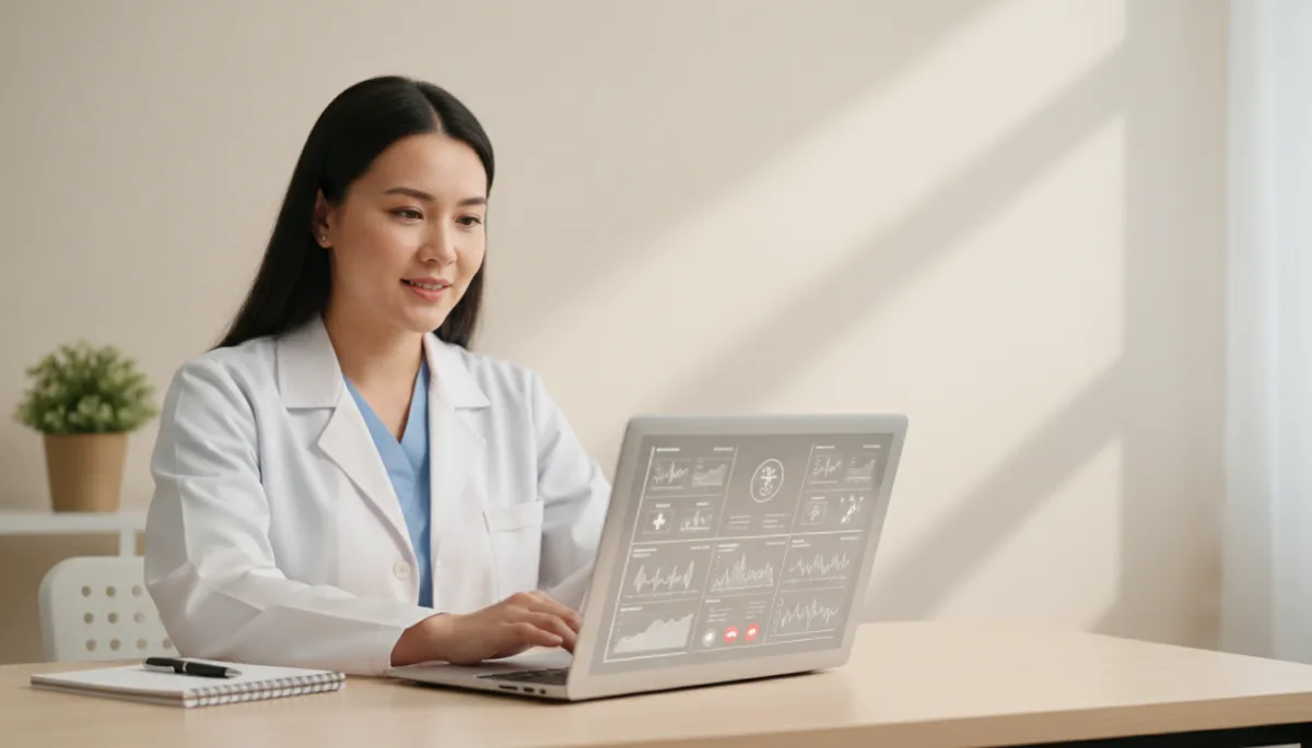 Doctor conducting a secure online medical marijuana evaluation on a laptop Doctor conducting a secure online medical marijuana evaluation on a laptop