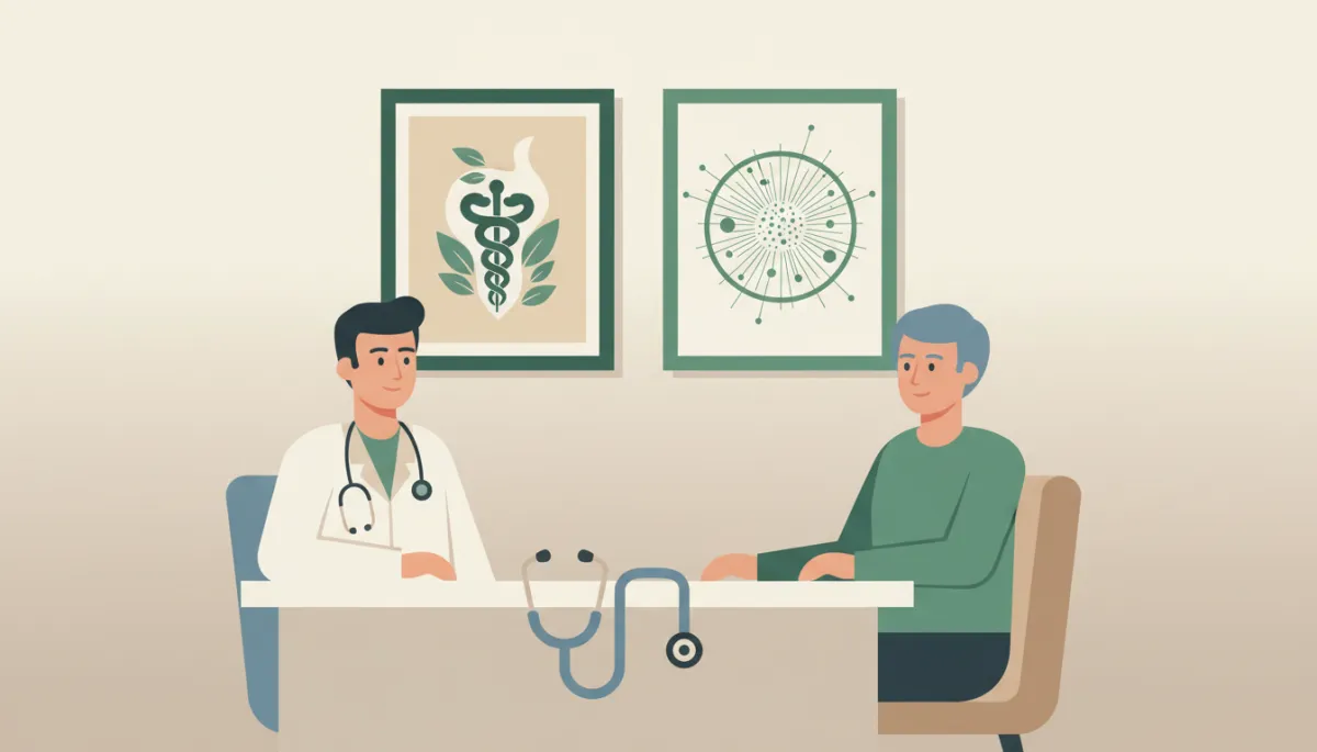 Physician consulting with patient in a calm integrative exam room Physician consulting with patient in a calm integrative exam room