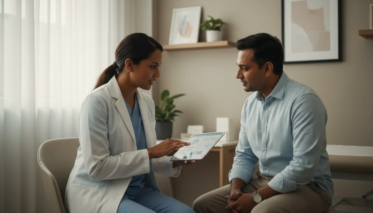 Physician discussing a personalized treatment plan with a patient in a Thrive Medical exam room Physician discussing a personalized treatment plan with a patient in a Thrive Medical exam room