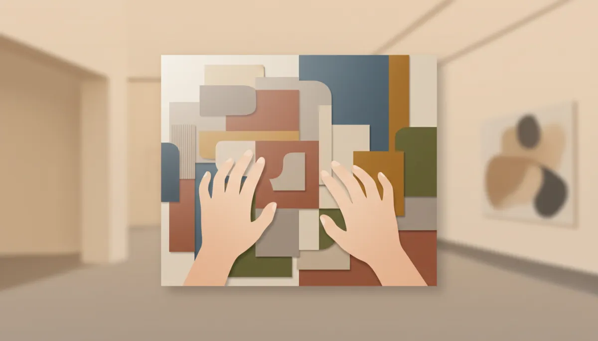 Hands touching textured interactive artwork in a serene gallery Hands touching textured interactive artwork in a serene gallery