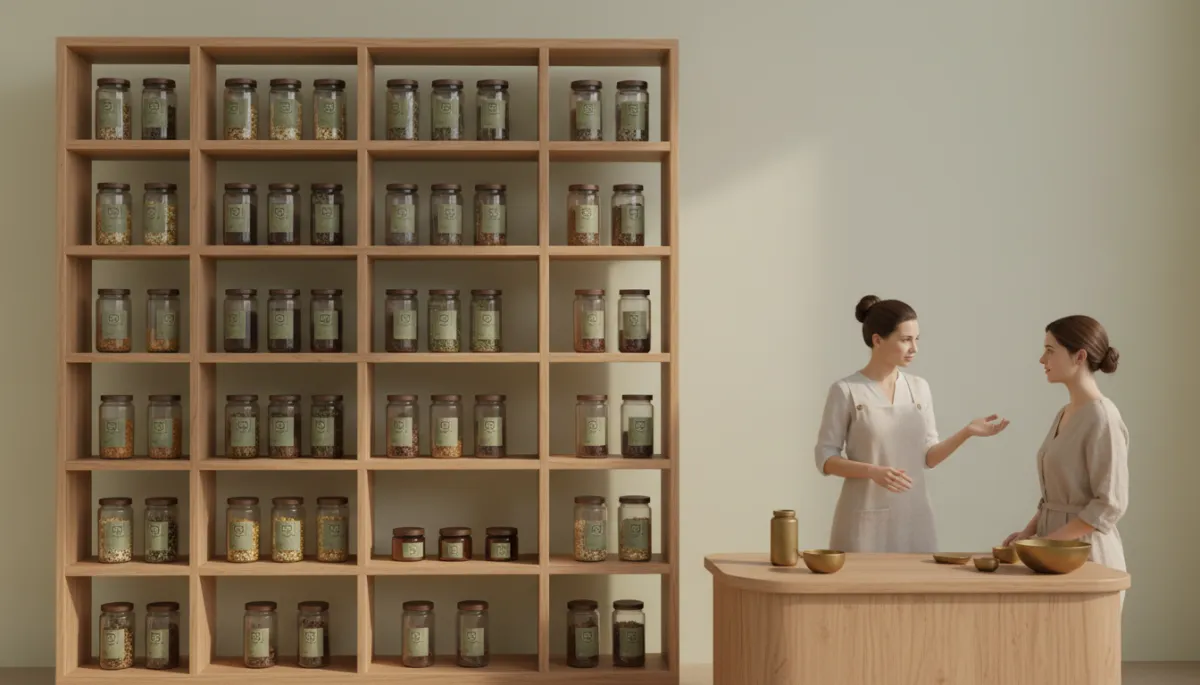 Professional neutral-toned interior of Ace of Cups herbal apothecary Professional neutral-toned interior of Ace of Cups herbal apothecary