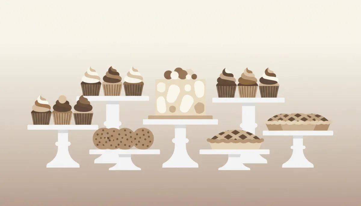 Assorted cupcakes, cookies, and mini pies from Sugar Mama’s Bakeshop displayed on cake stands Assorted cupcakes, cookies, and mini pies from Sugar Mama’s Bakeshop displayed on cake stands