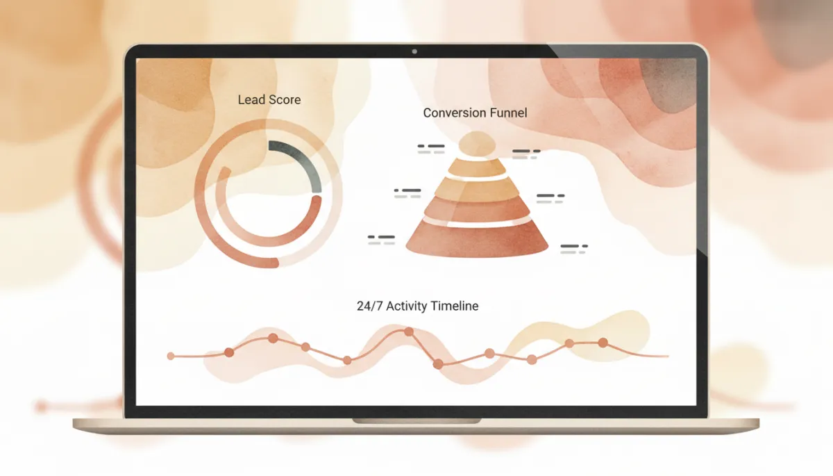 AI marketing analytics dashboard showing lead scores and conversion funnel in a professional setting AI marketing analytics dashboard showing lead scores and conversion funnel in a professional setting