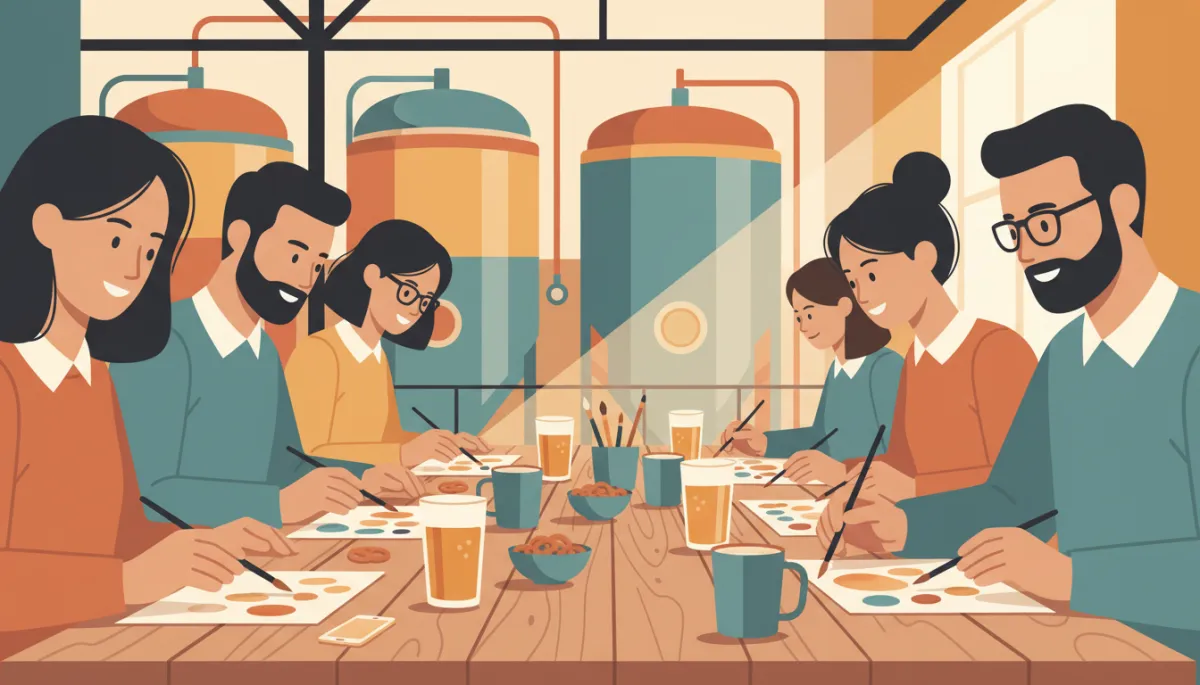 People painting with watercolors at a workshop inside an Austin brewery People painting with watercolors at a workshop inside an Austin brewery