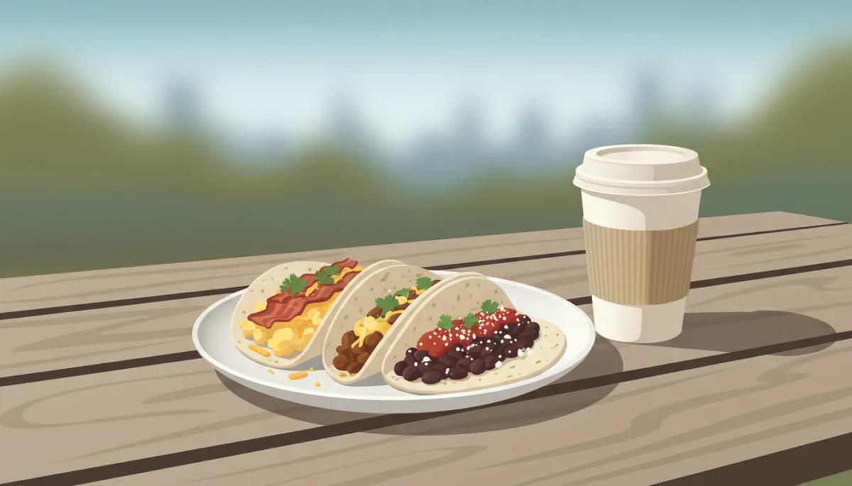 Close-up of breakfast tacos on a table in East Austin Close-up of breakfast tacos on a table in East Austin