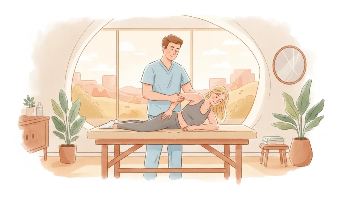 Chiropractor in Austin teaching a patient a gentle back stretch