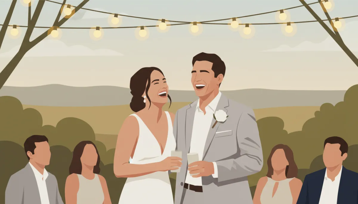 Candid wedding moment captured under string lights at an Austin reception