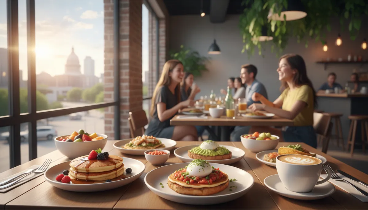 A vibrant Austin brunch scene with locals dining outdoors