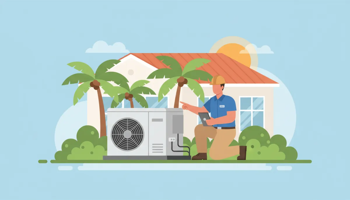HVAC technician inspecting an outdoor AC unit at a Boca Raton home HVAC technician inspecting an outdoor AC unit at a Boca Raton home