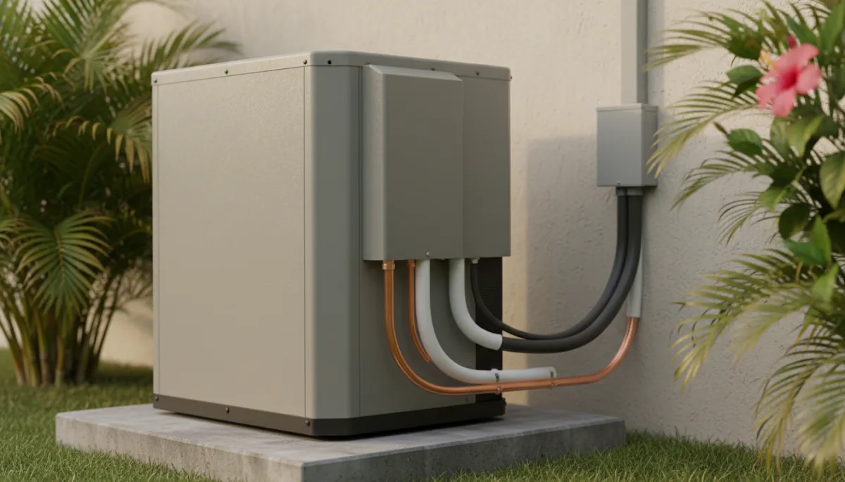 New outdoor AC condenser unit installed beside a Port St. Lucie home