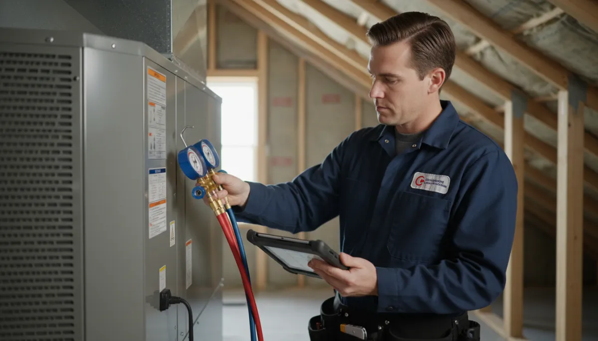 Technician testing and commissioning a newly installed air handler