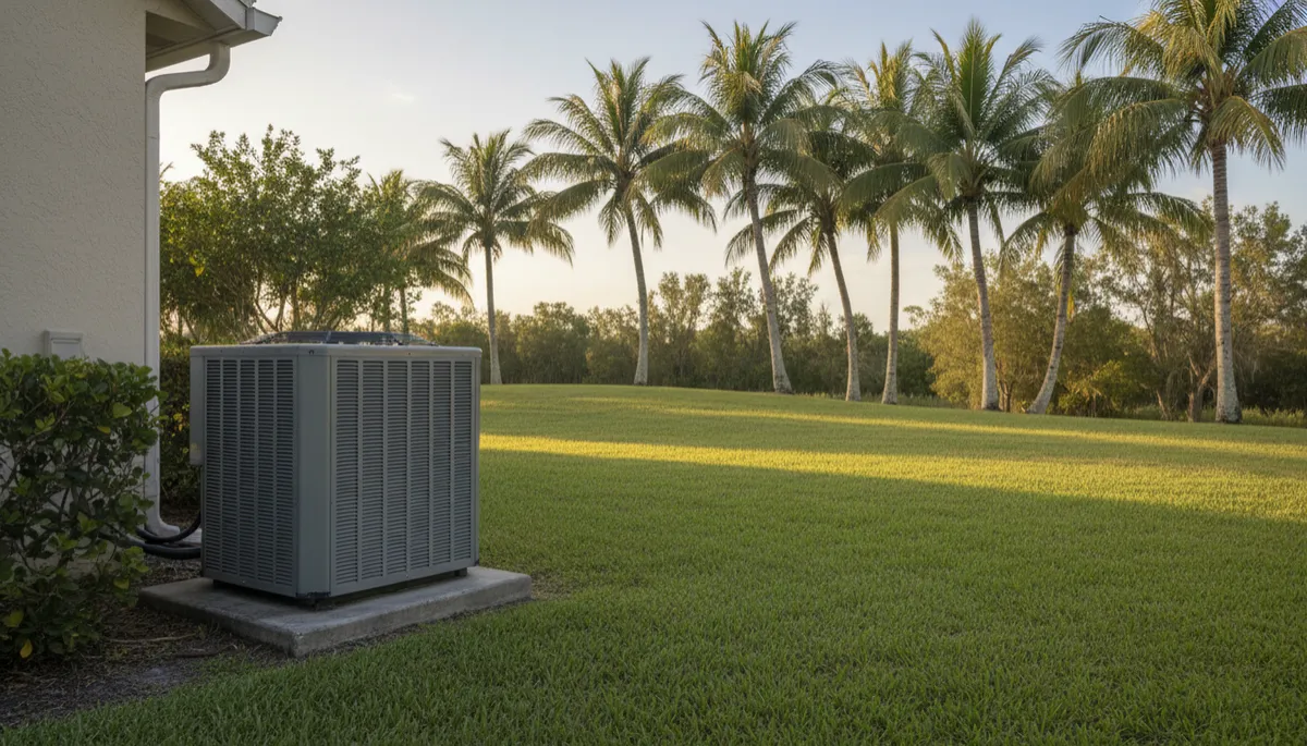Central AC condenser installed outside a Port St. Lucie home