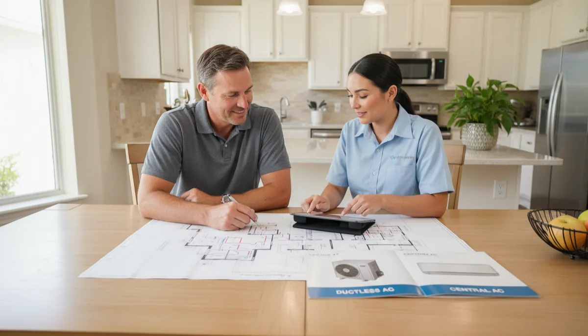 Homeowner in Port St. Lucie reviewing AC options with an HVAC professional