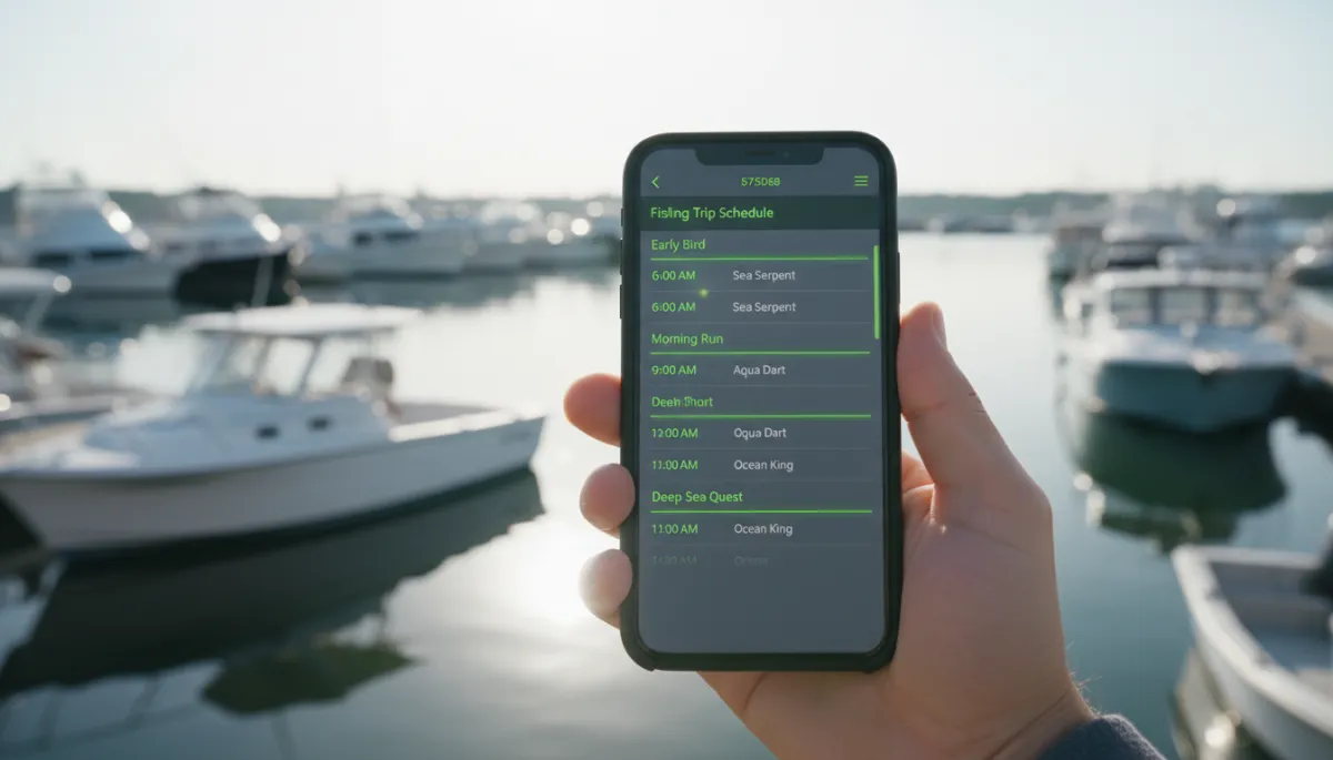 Smartphone showing a captain’s morning fishing charter schedule Smartphone showing a captain’s morning fishing charter schedule