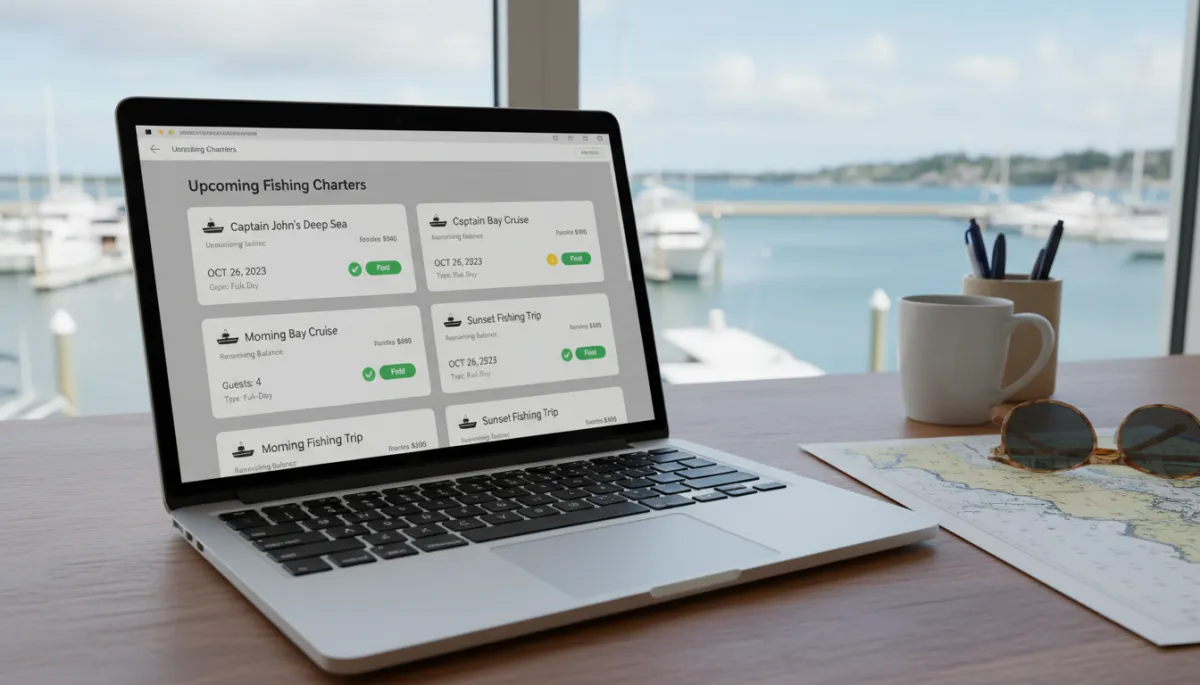 Dashboard showing fishing charter balances and payment status Dashboard showing fishing charter balances and payment status
