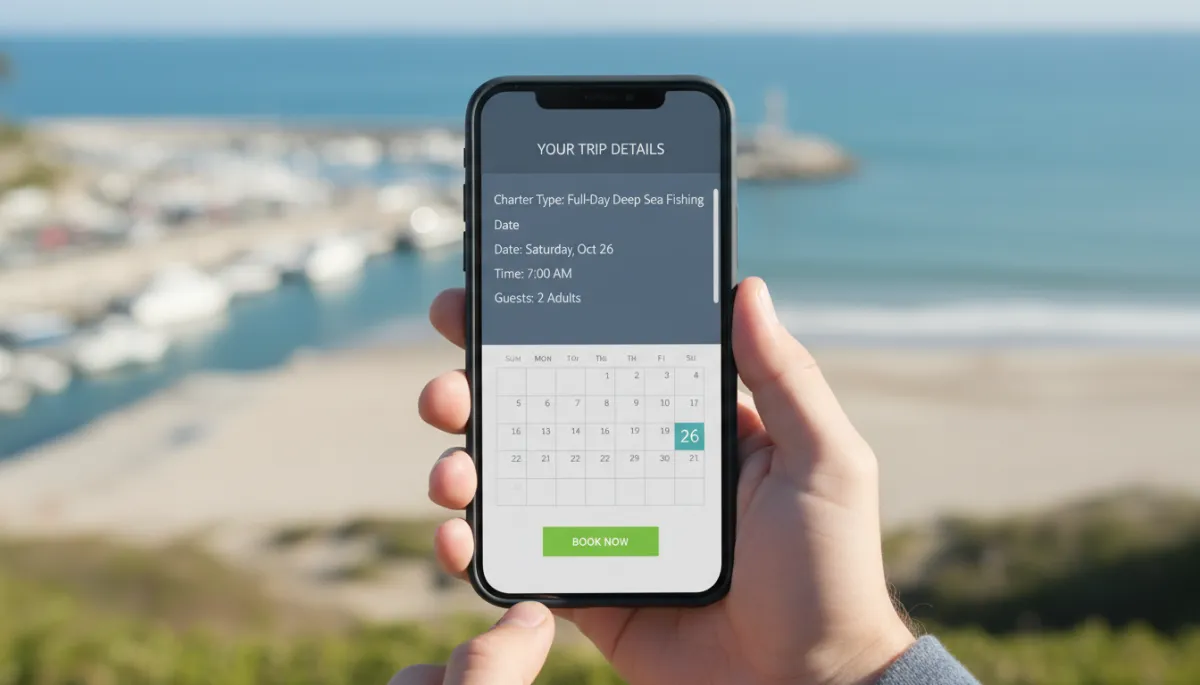 Embedded mobile checkout for a fishing charter booking