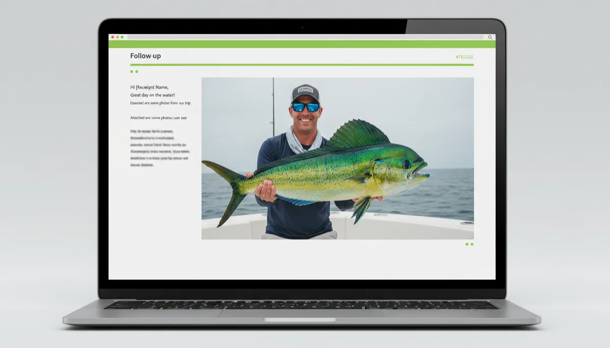 Catch photo featured inside a fishing charter follow-up email Catch photo featured inside a fishing charter follow-up email
