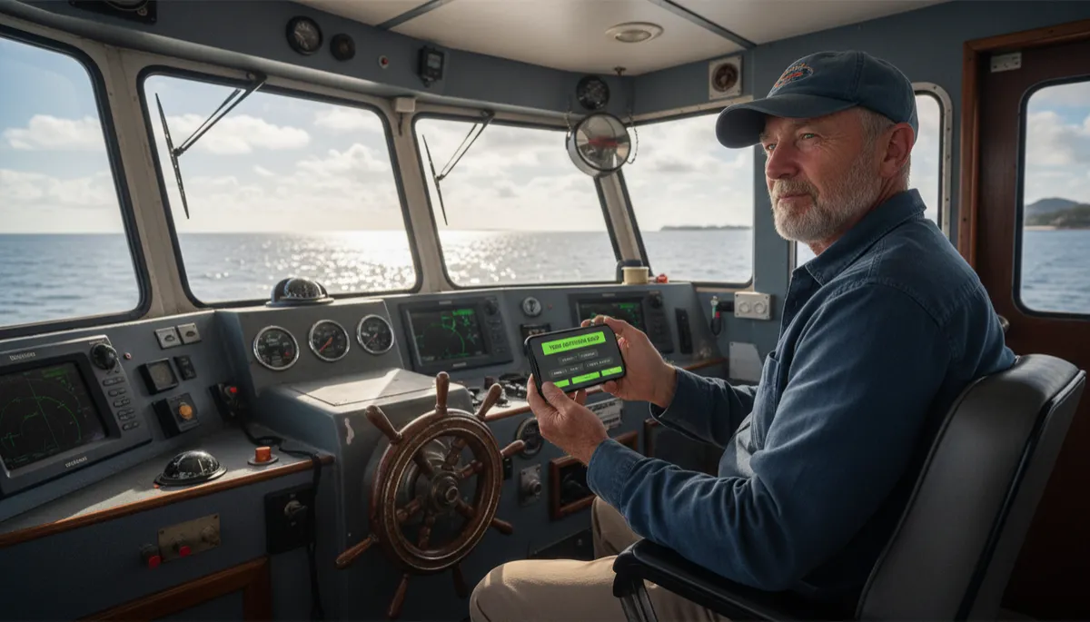 Fishing charter captain viewing automated follow-up emails on a smartphone Fishing charter captain viewing automated follow-up emails on a smartphone