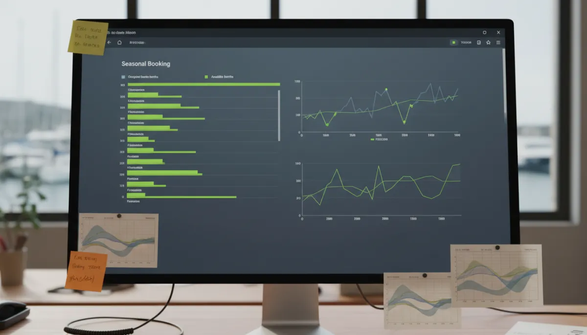 Seasonal booking chart displayed on a monitor in a marina office