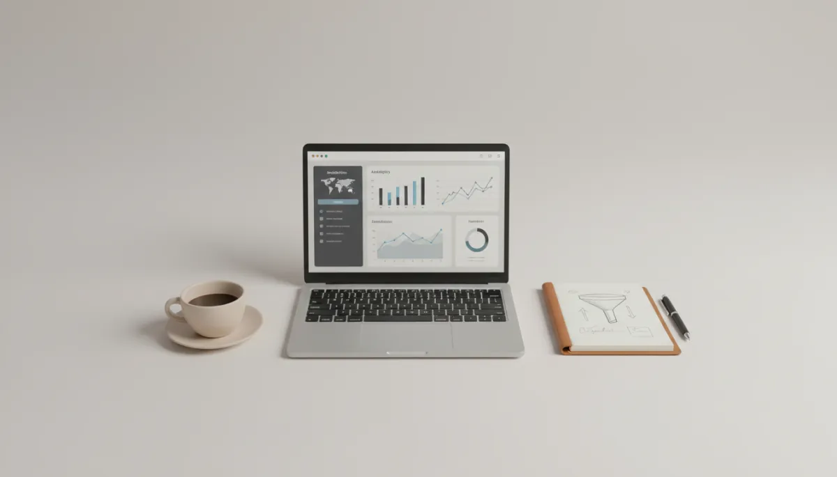 Laptop and notepad illustrating a structured lead generation funnel in a professional setting