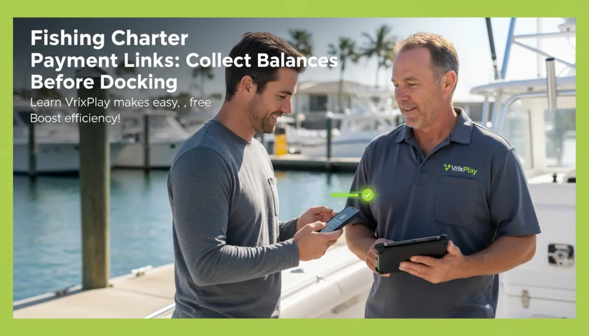Charter guest paying a remaining trip balance on a smartphone before dock time