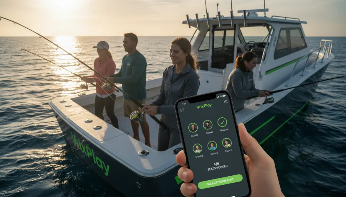 Anglers checking shared charter seat availability on a phone before booking
