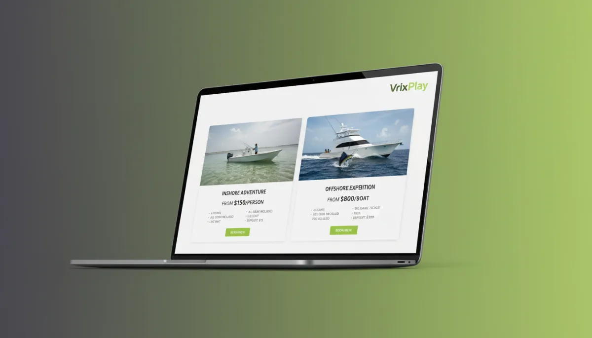 Pricing page shown on a laptop with trip options and booking button