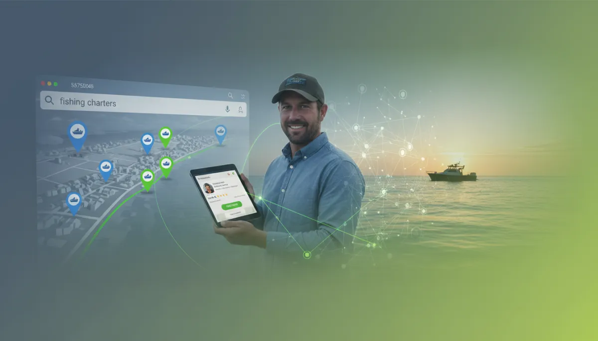 Google Maps search results showing top fishing charter listings nearby