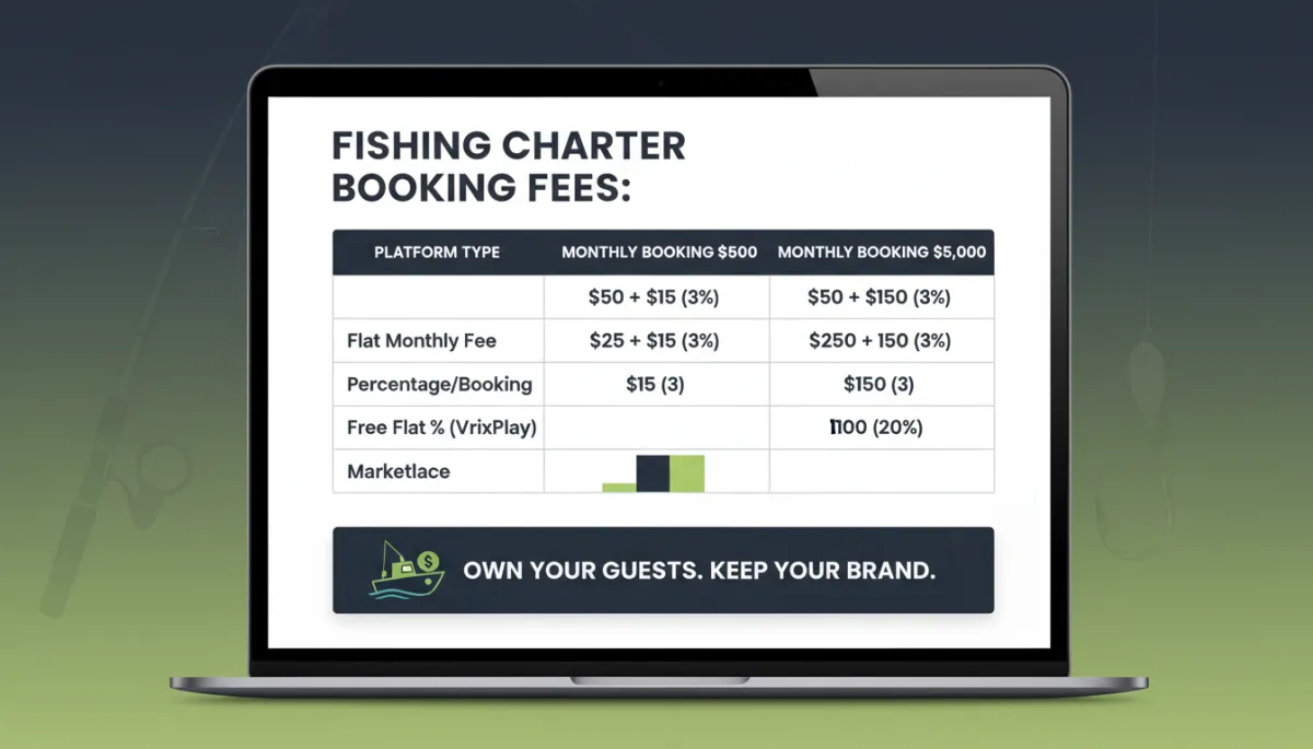 Fishing charter booking fee comparison displayed on a laptop screen
