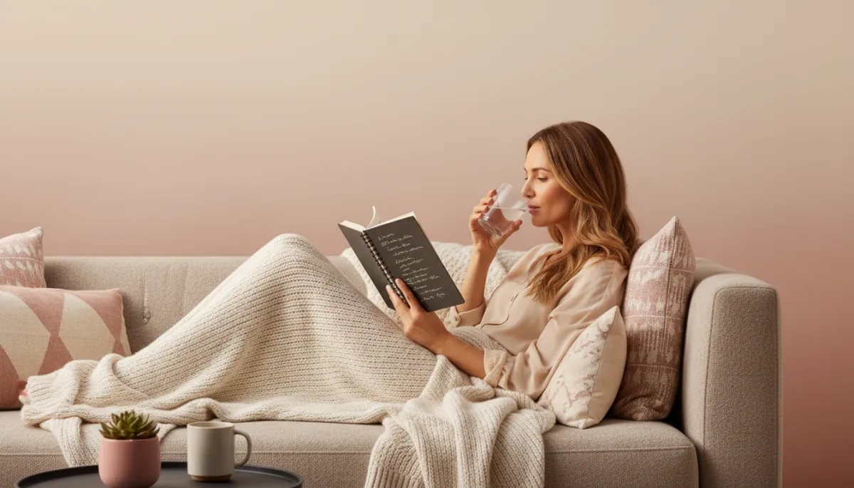 Woman reading on a sofa, taking time to reflect on her health history
