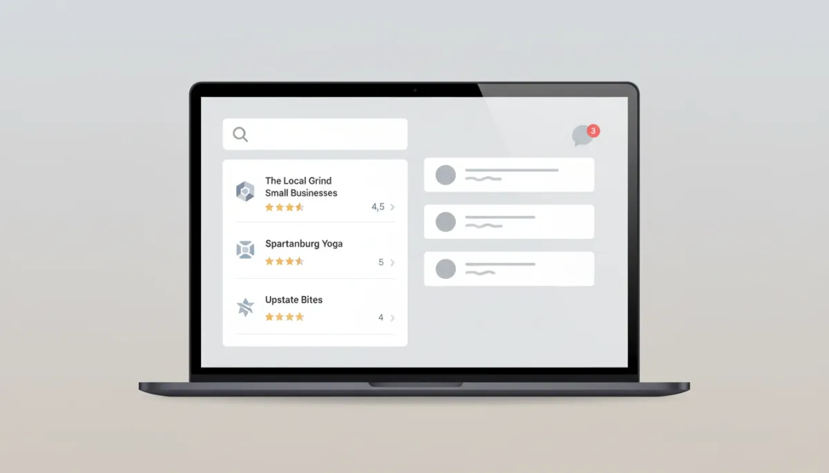 Modern clean neutral dashboard showing reviews and local search visibility