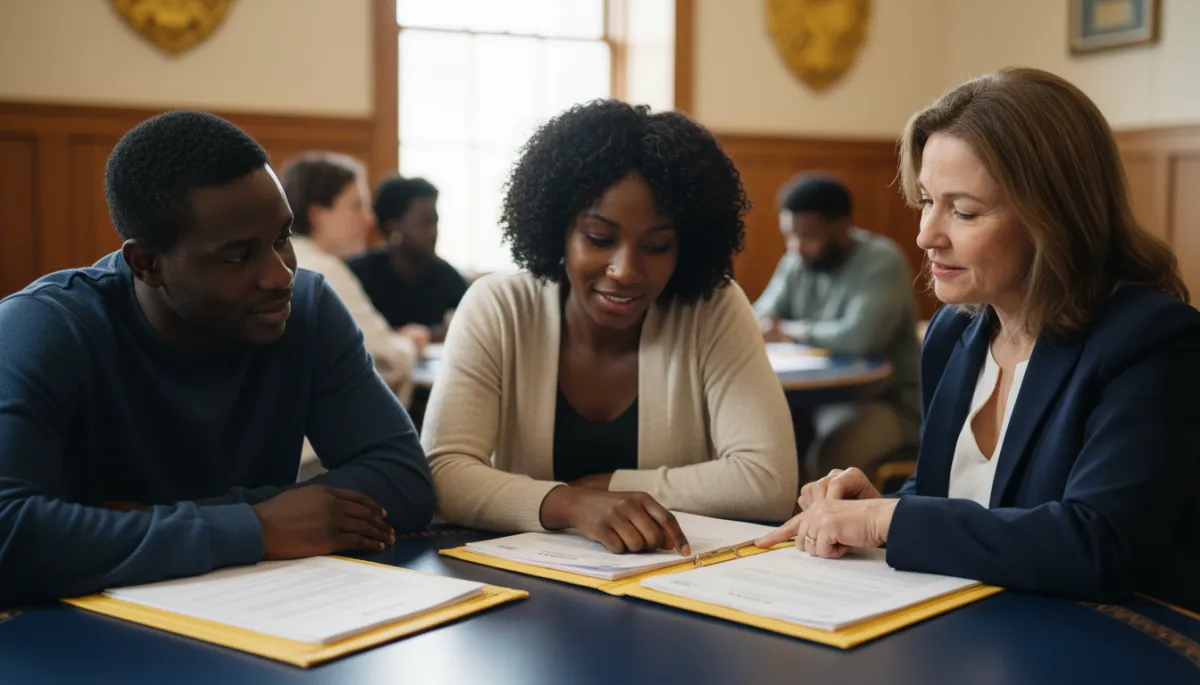 Immigrants reviewing TPS and DACA paperwork with a community advisor in Brooklyn Immigrants reviewing TPS and DACA paperwork with a community advisor in Brooklyn