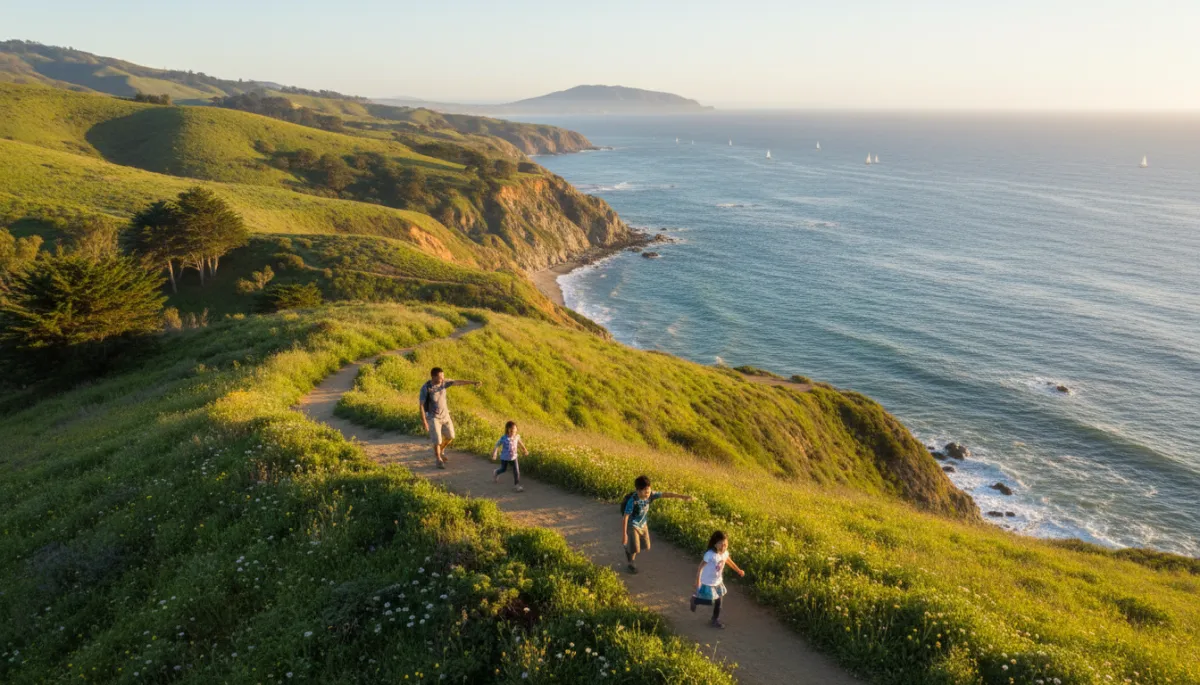 Family with children exploring a coastal trail and tide pools in Rancho Palos Verdes