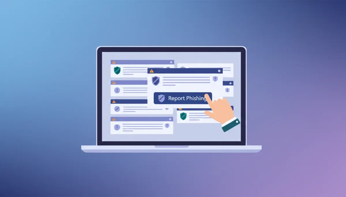 Illustration of layered phishing attack defense with user reporting suspicious email
