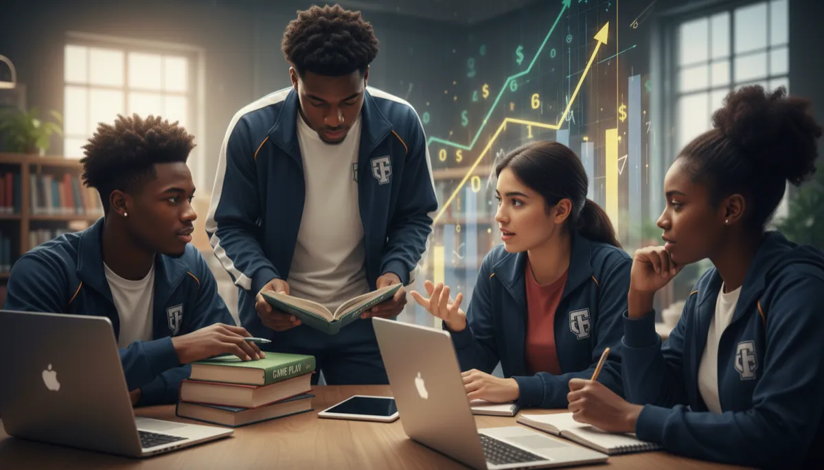 Student athlete organizing scholarship information at a desk