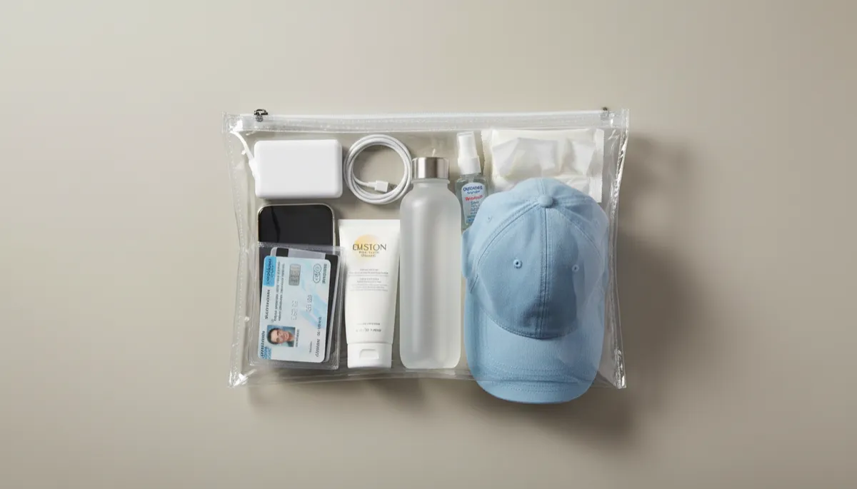 Organized clear stadium bag with essential game day items