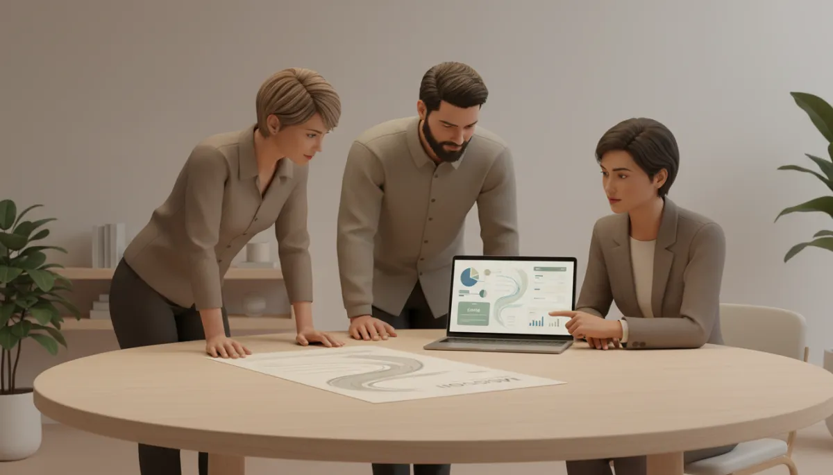 Local business team using a mission statement to guide decisions Local business team using a mission statement to guide decisions