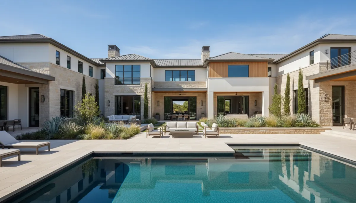 Photorealistic luxury home in Dallas Fort Worth with pool and outdoor living space