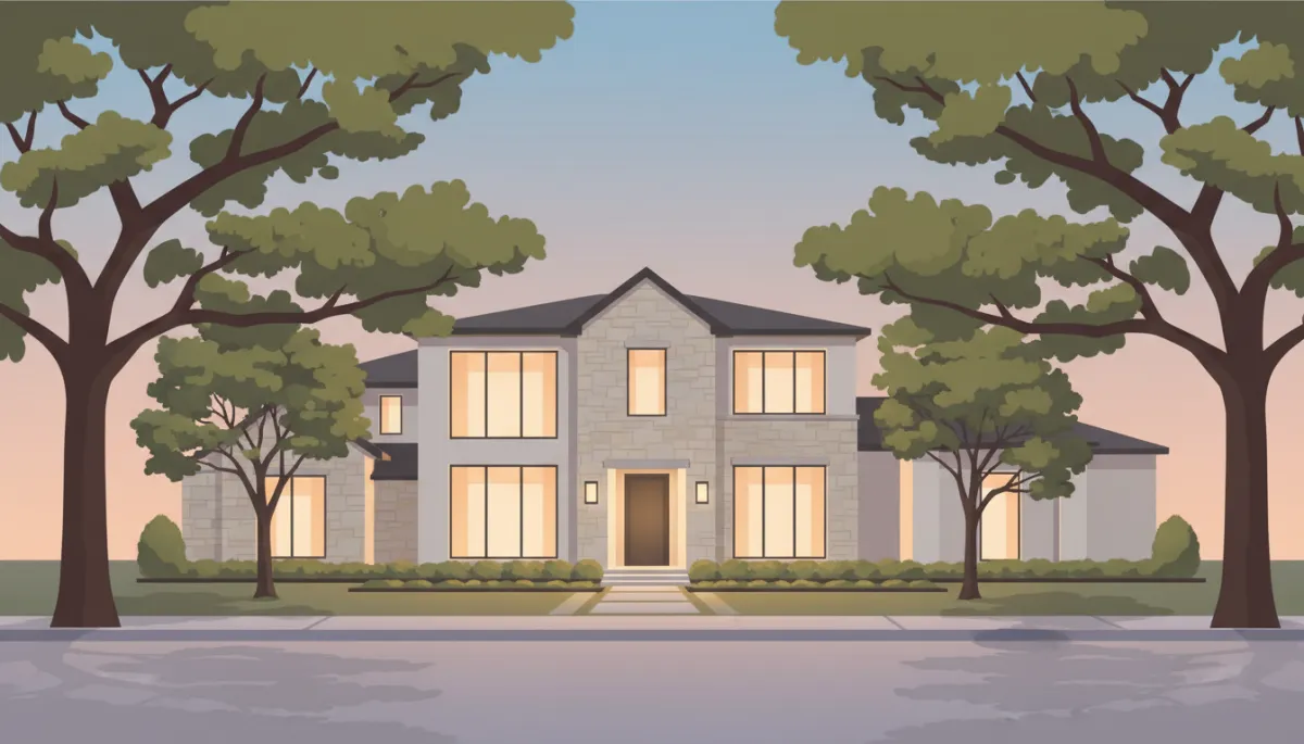 Elegant Houston River Oaks luxury home with mature trees and stone façade Elegant Houston River Oaks luxury home with mature trees and stone façade