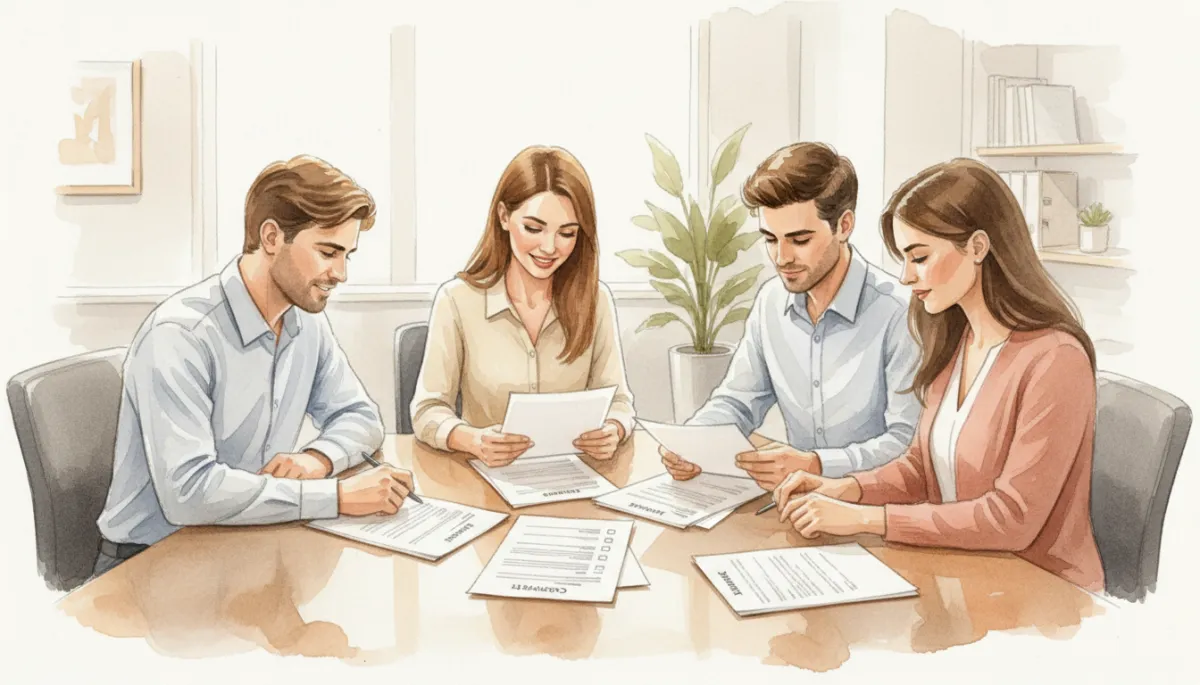 Home buyers meeting with a real estate agent and advisor to review their plan