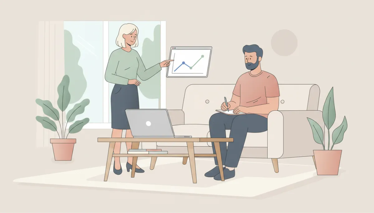 Agent explaining home pricing strategy using a laptop chart