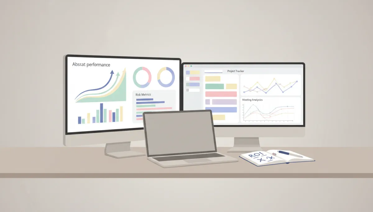 Side-by-side view of trading performance charts and an executive assistant’s ROI metrics