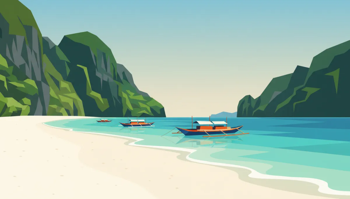 A professional coastal scene in Palawan with boats and limestone cliffs A professional coastal scene in Palawan with boats and limestone cliffs